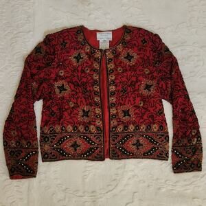 Vintage Beaded 100% Silk Adrianna Papell Evening '94 Size Small Statement Formal